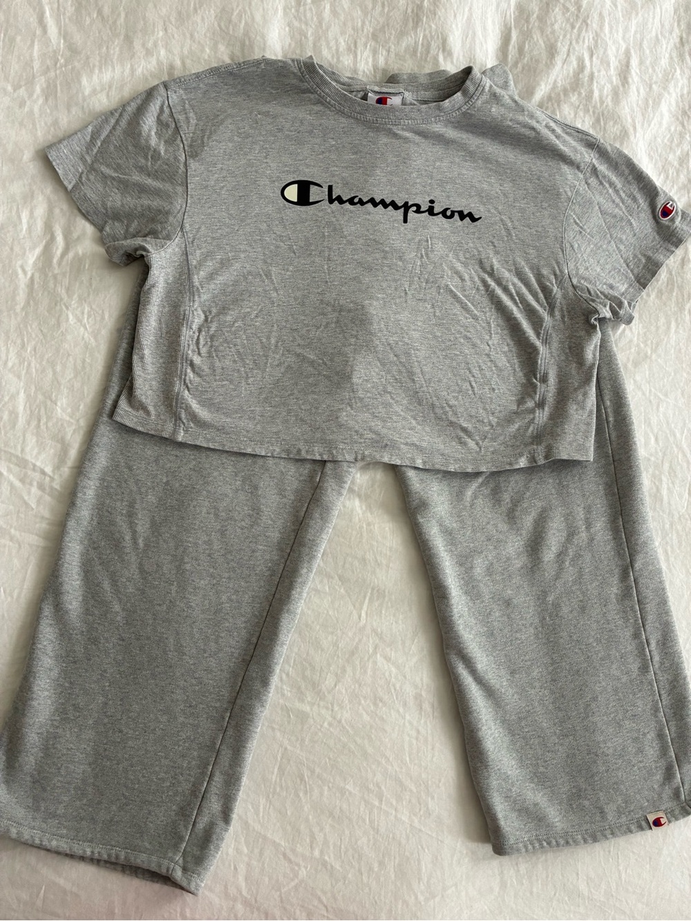 Champion Heather Gray Crop Tee and Lounge Pants Set